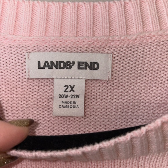 NWT Lands’ End Drifter Cotton Sweater Seasalt Pink Dijon Stripe Plus 2X 20W-22W - Picture 3 of 6